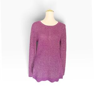 Simply Styled Sweater M Purple Metallic Knit Cotton Blend Long Sleeve Sears